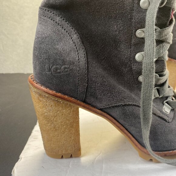 UGG Australia Boots Women sz 8 gray/burgundy zip Lace Up Combat Heel Ladies - Picture 10 of 16
